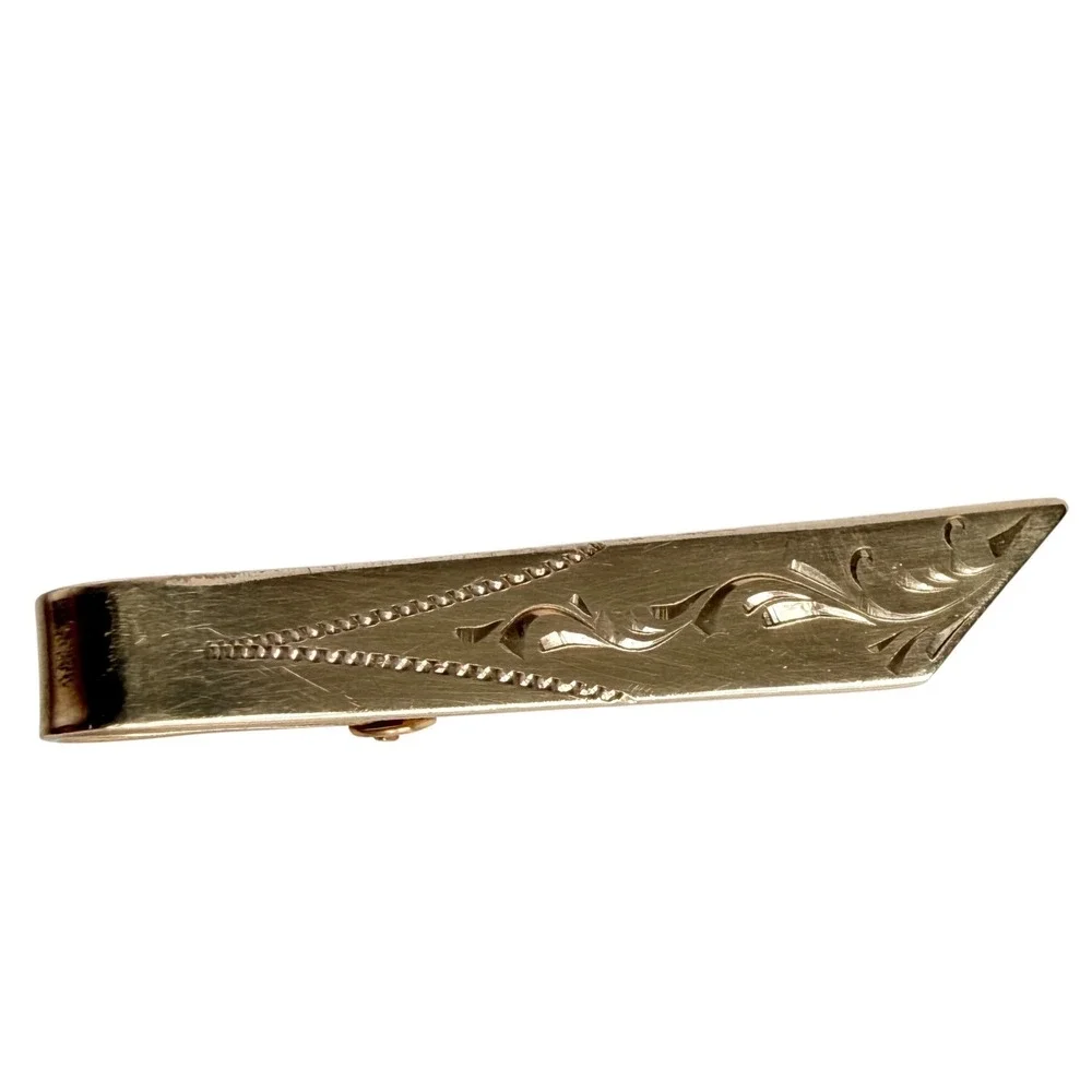 Vintage Marvel 1/20 12K Gold‎ Filled Etched Scroll Mens Tie Clip Bar